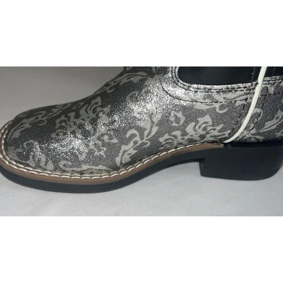 OLD WEST KIDS SQUARE TOE BLACK METALLIC SILVER BOOTS SIZE 11 - Picture 9 of 14
